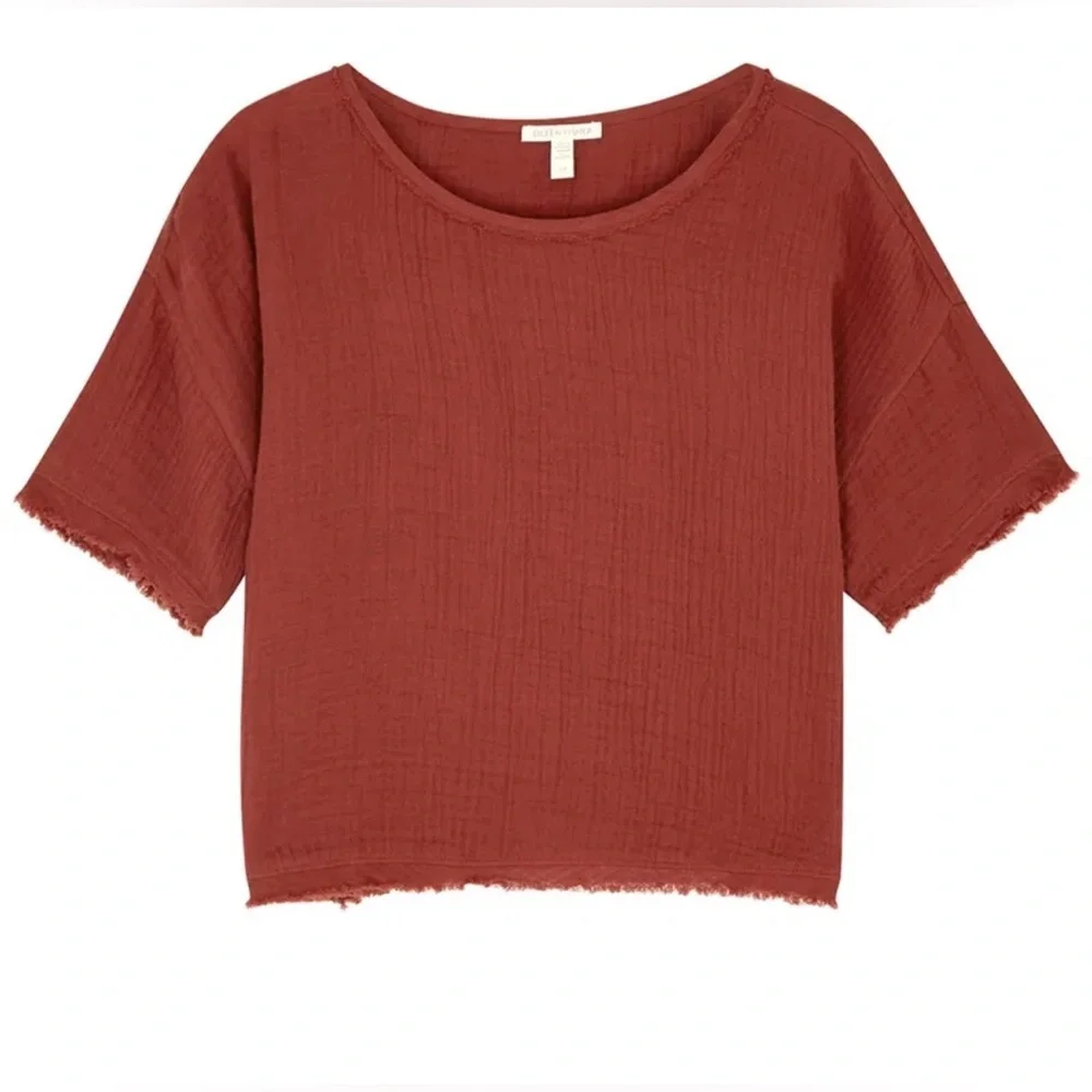 Eileen Fisher Organic Cotton Gauze Top in Rust , size Large - Picture 2 of 10